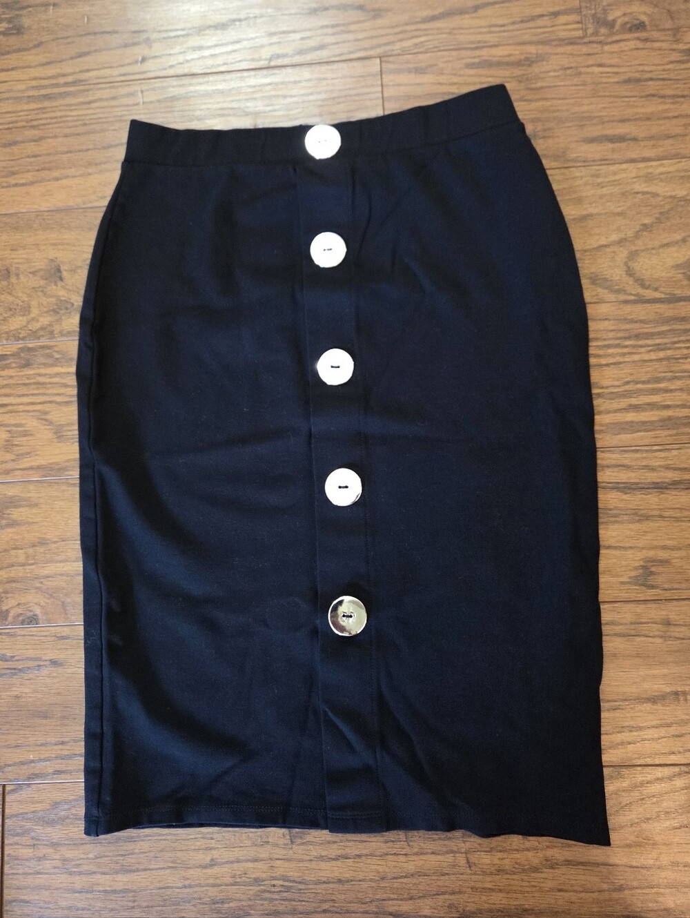 Zara Midi Skirt Pull On Pencil Skirt Button Detail Black Medium Business Casual